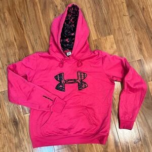 Under Armour Hoodie, Women Medium, Bright Pink with geometric logo & inside hood